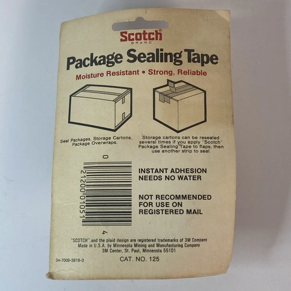 Vintage NOS Scotch 3M Brand Package Sealing Tape Packing 125 Sealed 1.5